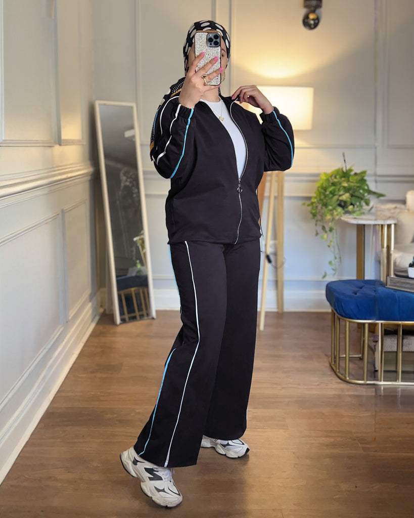 Contrast Double Striped Tracksuit | Black - Eva Fashion - Online Clothing Strore for Women