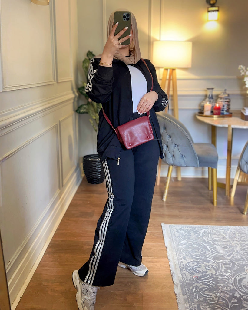 Metallic Striped Tracksuit | Black - Eva Fashion - Online Clothing Strore for Women