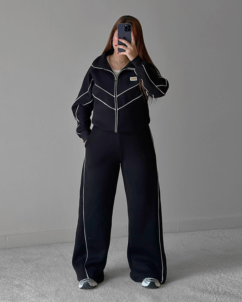 Contrast Piping Tracksuit | Black - Eva Fashion - Online Clothing Strore for Women