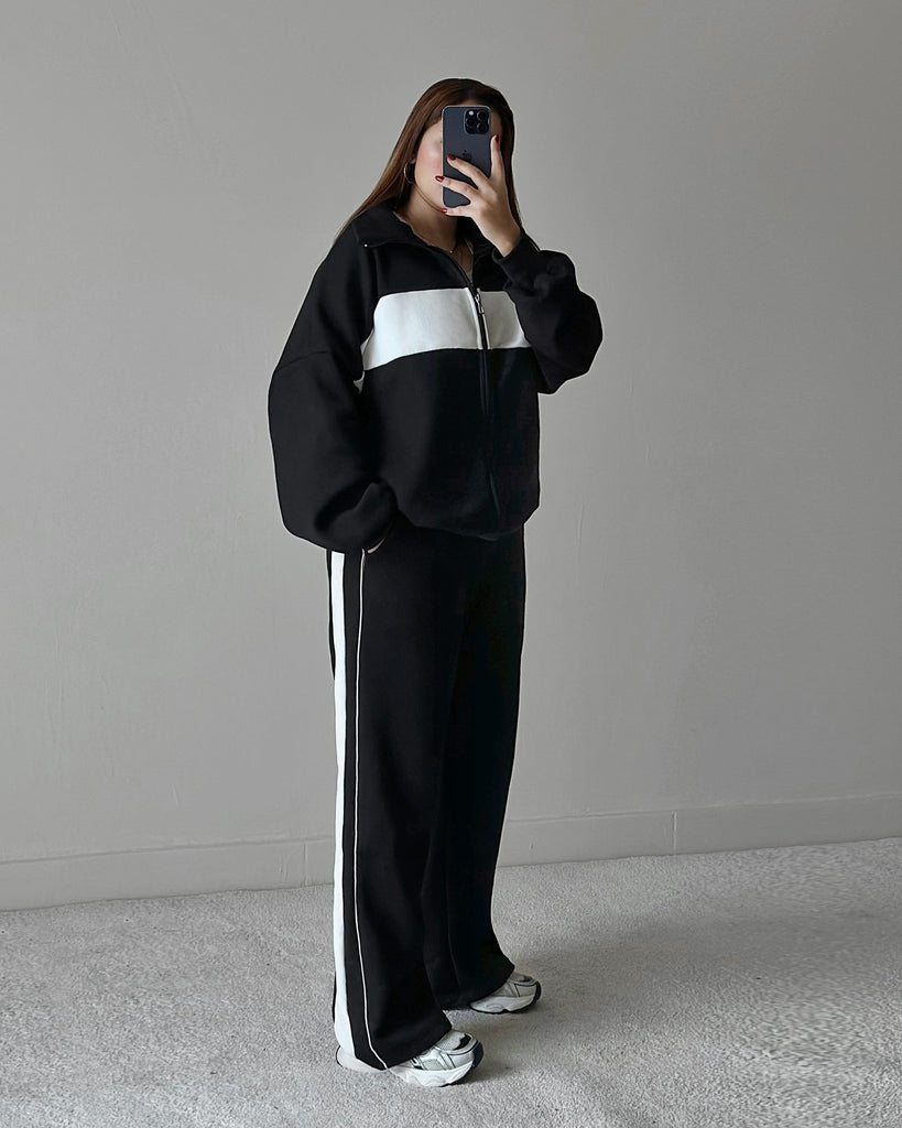 Contrast Panel Zip-Up Tracksuit | Black - Eva Fashion - Online Clothing Strore for Women