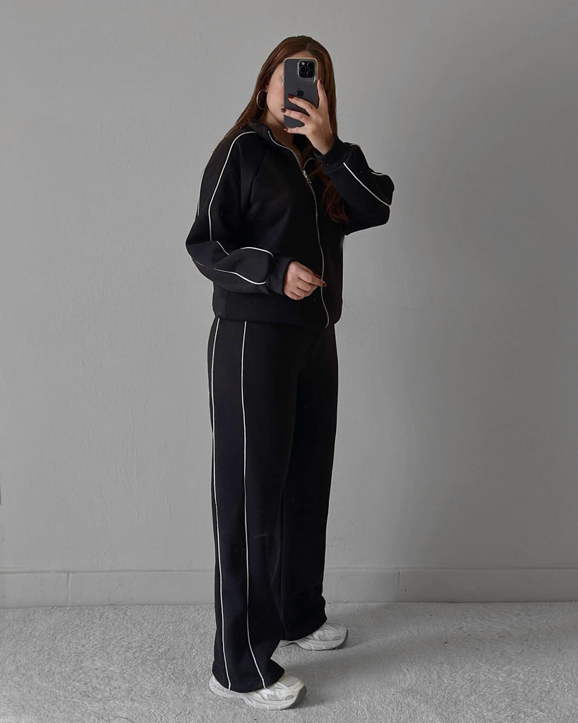 Sporty Double Striped Tracksuit | Black - Eva Fashion - Online Clothing Strore for Women