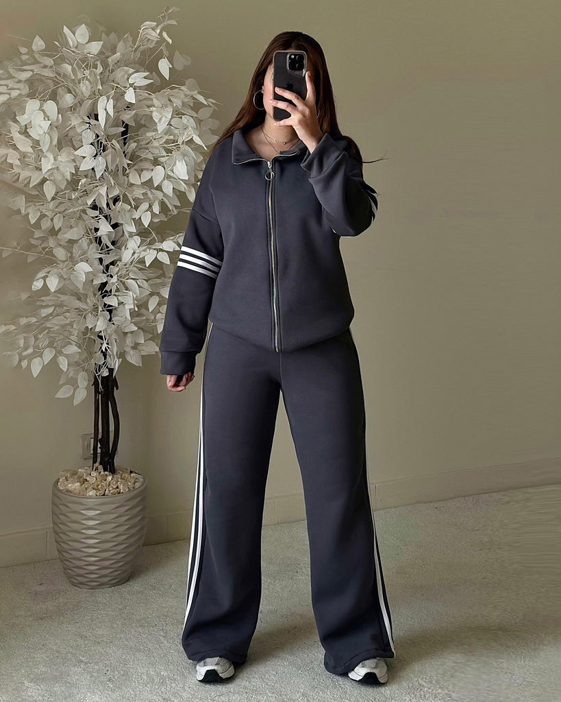 Triple Striped Tracksuit | Grey - Eva Fashion - Online Clothing Strore for Women