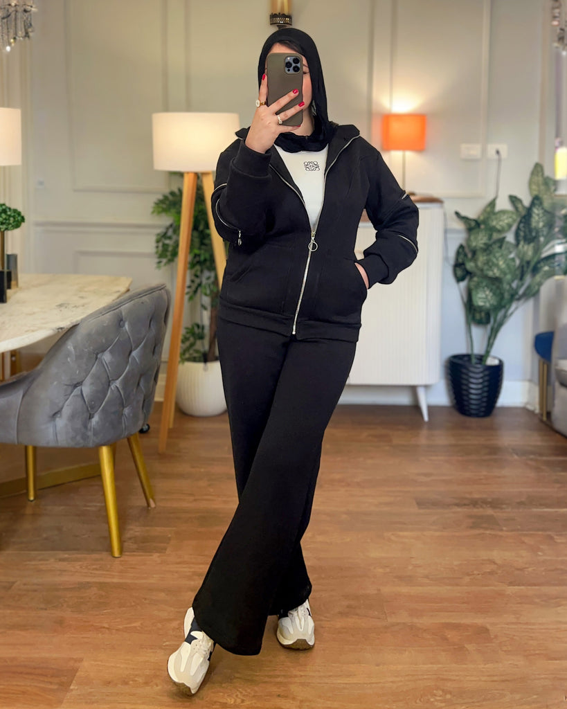 Zip-Up Luxe Tracksuit | Black - Eva Fashion - Online Clothing Strore for Women