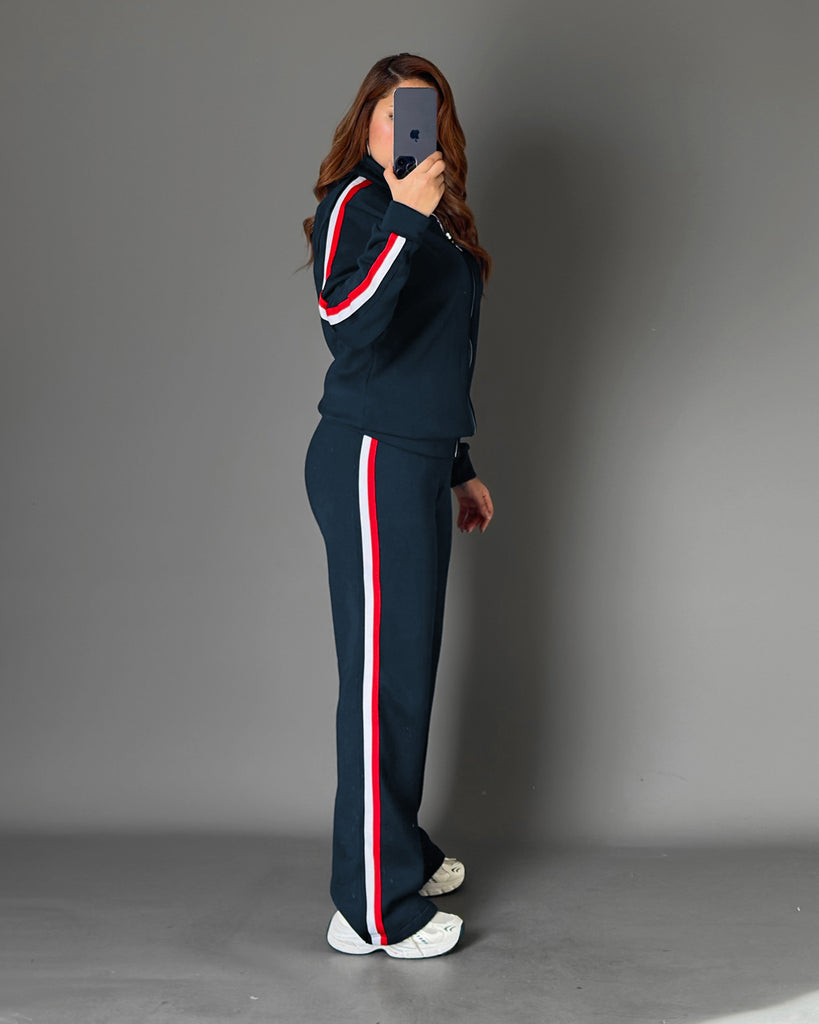 Contrast Side Stripe Tracksuit | Navy Green - Eva Fashion - Online Clothing Store for Women