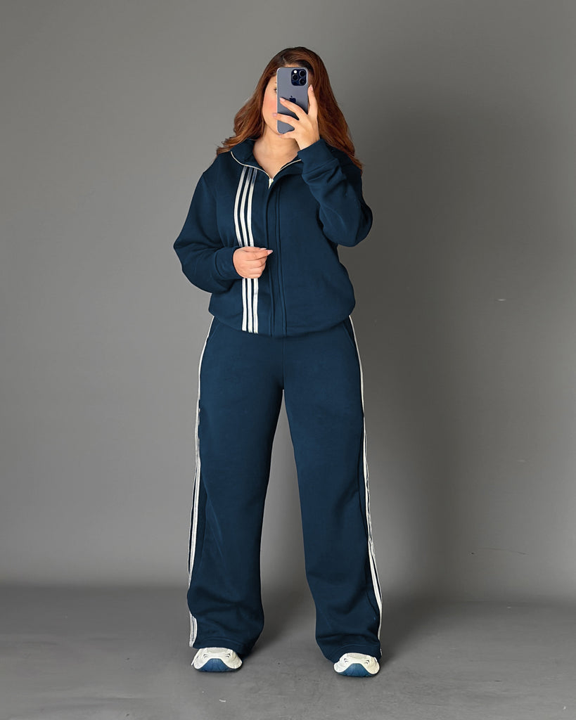 Triple Stripe Zip-Up Tracksuit | Navy Green - Eva Fashion - Online Clothing Store for Women