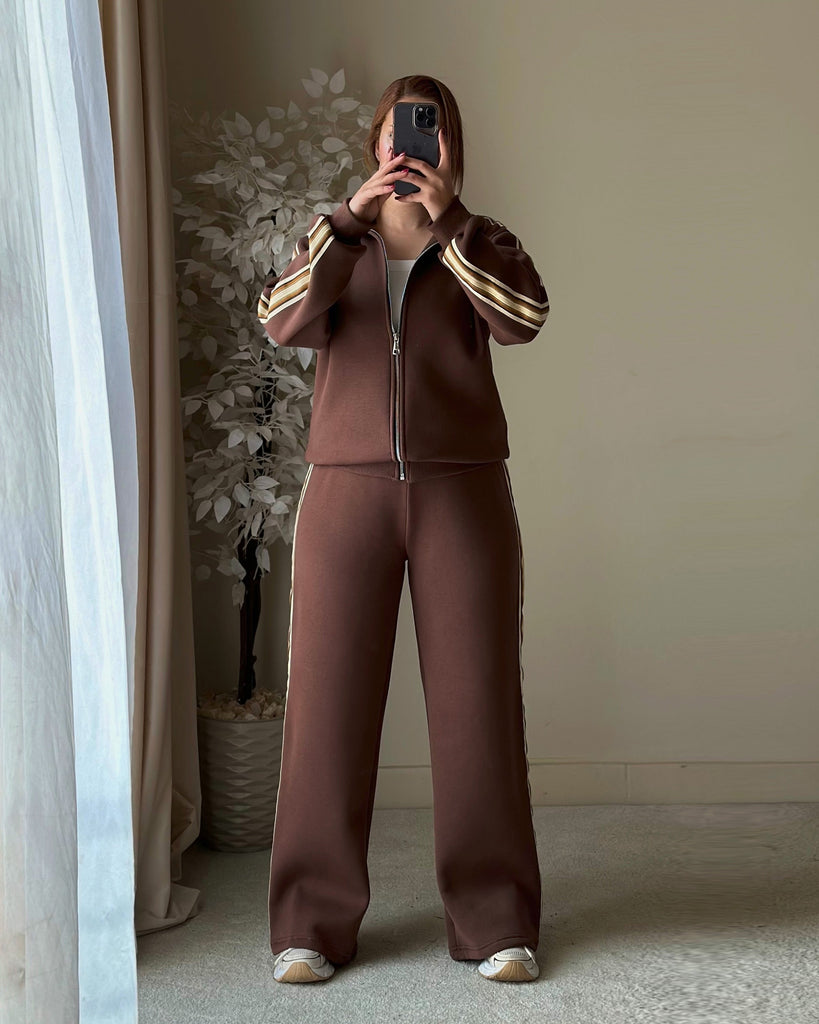 Brown Stripe Tracksuit | Black - Eva Fashion - Online Clothing Store for Women