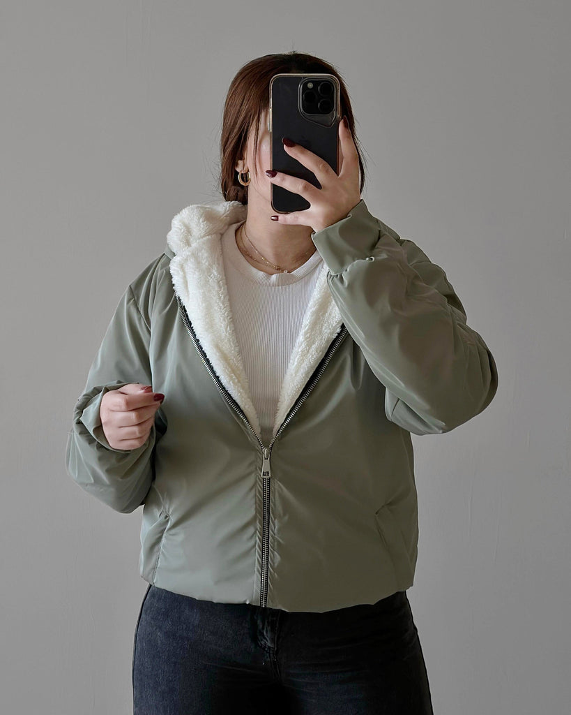 Sherpa Lined Waterproof Jacket | Misty Green - Eva Fashion - Online Clothing Strore for Women