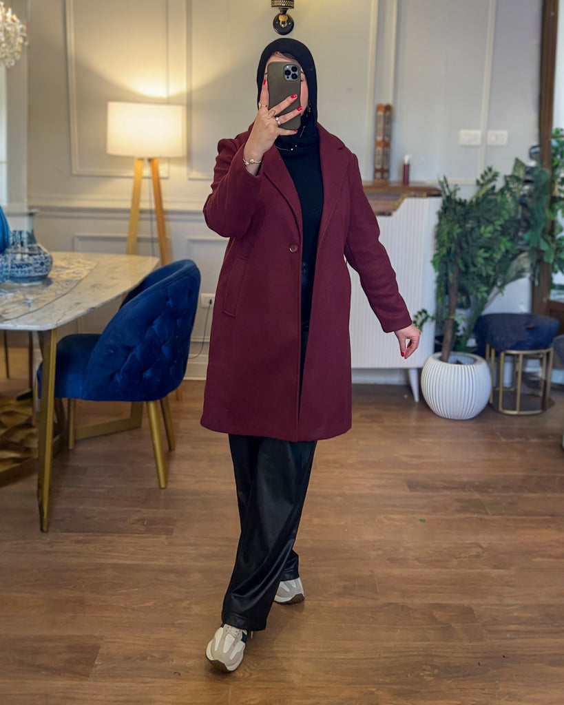 Classic Wool Blend Coat | Burdgundy - Eva Fashion - Online Clothing Strore for Women