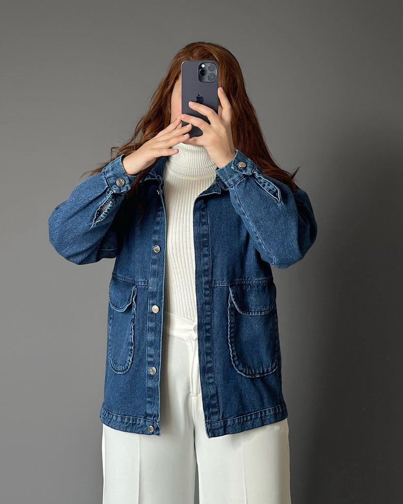 Classic Denim Button-Up Jacket | Dark Wash - Eva Fashion - Online Clothing Store for Women