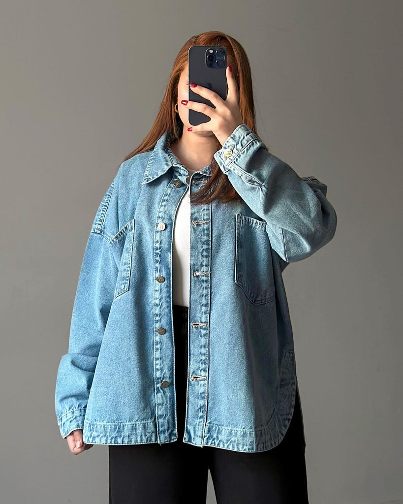 Relaxed Fit Denim Shirt Jacket | Light Wash - Eva Fashion - Online Clothing Store for Women