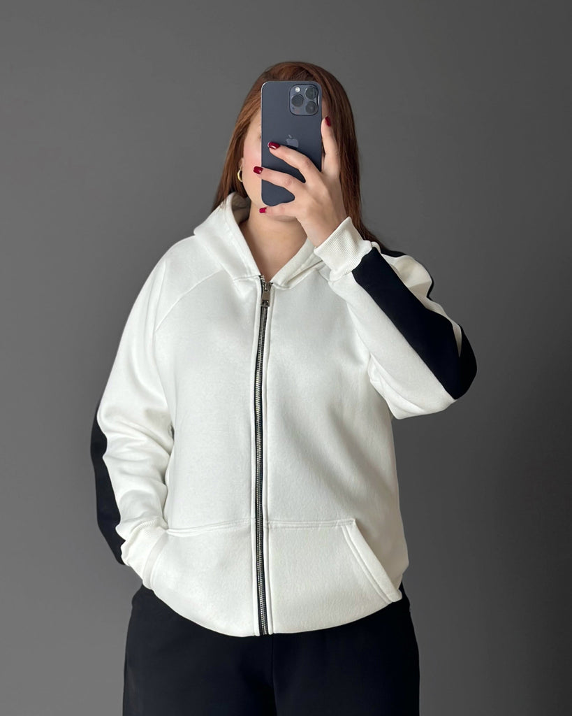 Contrast Edge Zip Hoodie | White - Eva Fashion - Online Clothing Store for Women