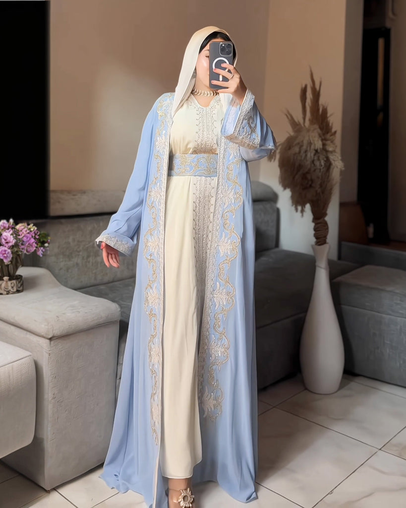 Royal Elegance Embroidered Kaftan | Sky Blue - Eva Fashion - Online Clothing Strore for Women