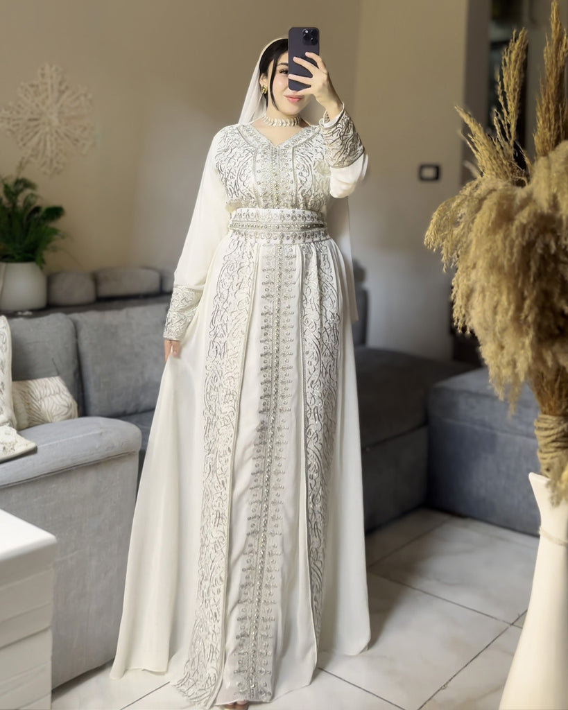 Majestic Ivory Embellished Kaftan | White - Eva Fashion - Online Clothing Store for Women