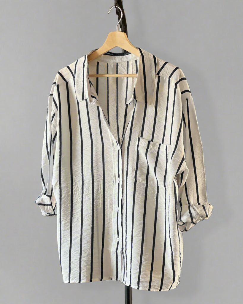 Striped Oversized Linen Shirt - Eva Fashion - Online Clothing Strore for Women