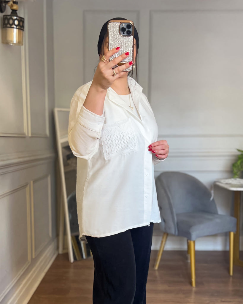 Textured Pocket Linen Shirt | White - Eva Fashion - Online Clothing Strore for Women