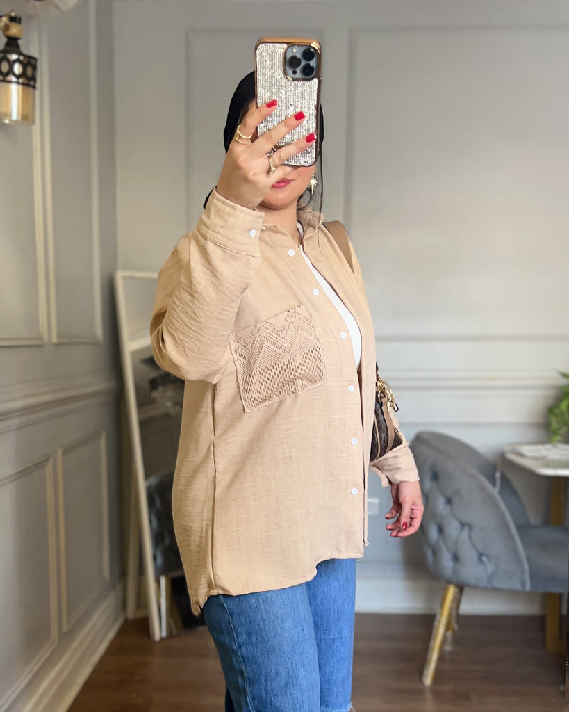 Textured Pocket Linen Shirt | Beige - Eva Fashion - Online Clothing Strore for Women