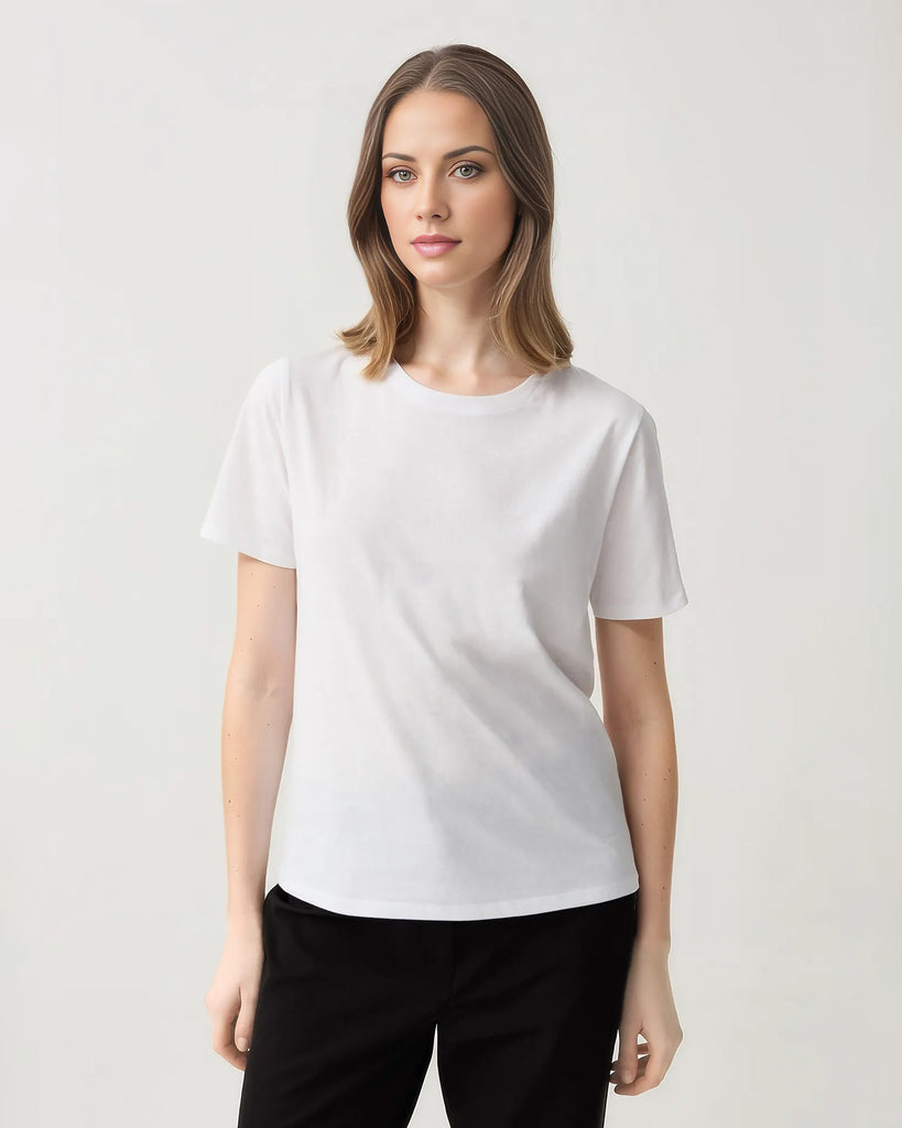 Basic Cotton Short Sleeve T-Shirt | White - Eva Fashion - Online Clothing Strore for Women